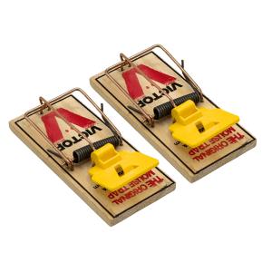 2x Victor houten muizenval gespannen